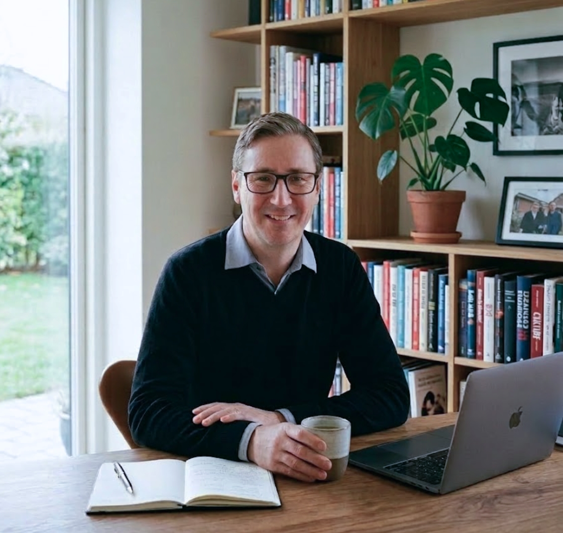 Martin, grundlægger af Vækst·Starter, ved sit skrivebord